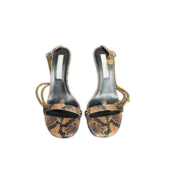Stella McCartney Stella 100 Reptile Print Heel Sandals Chain Strap Brown Sz 6/36 - Picture 6 of 16